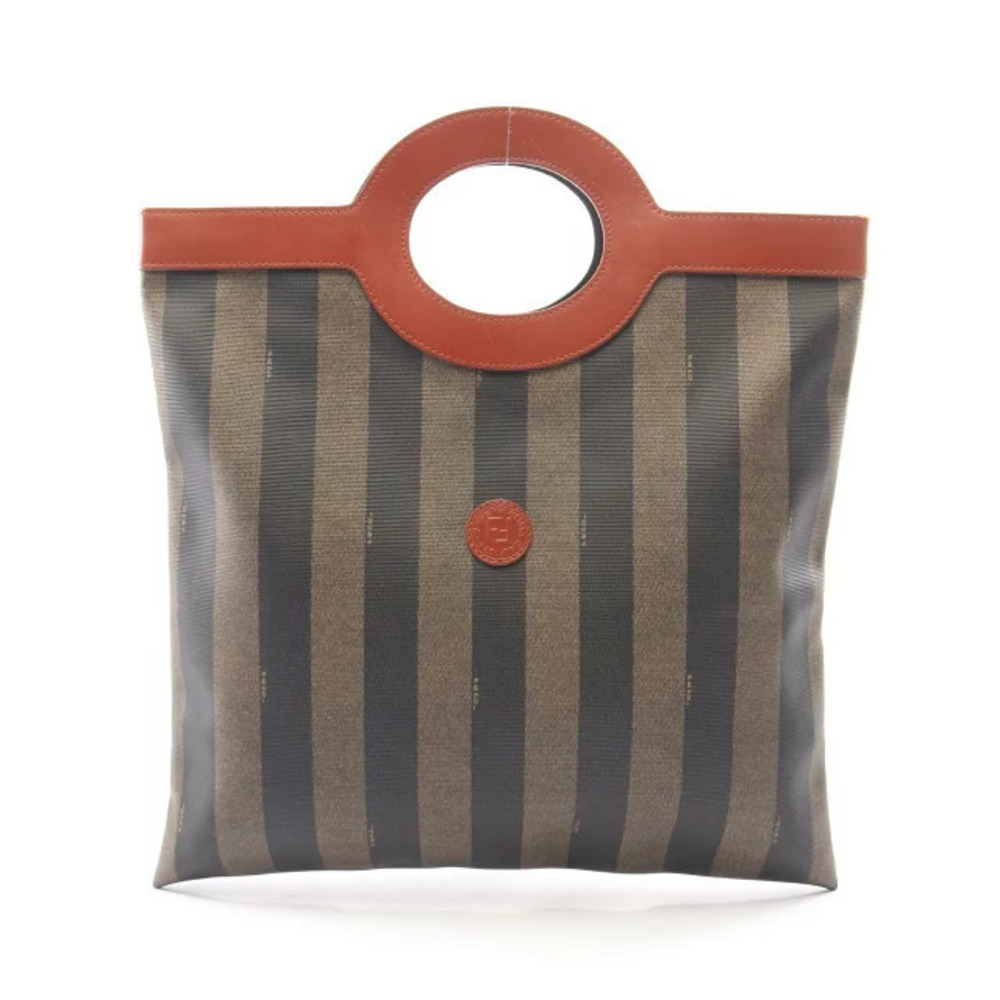 Fendi Pecan Tote Bag Canvas Leather Black Beige Cream Brown